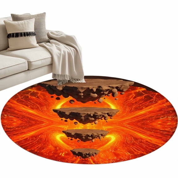 Abstract Floating Rocks Round Rug 4ft Washable Circle Entryway Rugs Non Slip Red Lava Modern Minimalist Artistic Area Rug Indoor Carpet for Bedroom Kitchen Living Room Home Office Dining Room Nursery