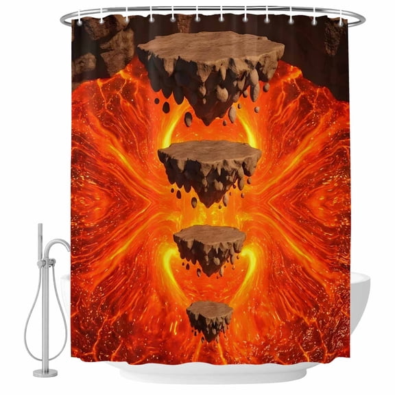 Abstract Floating Rocks Shower Curtain Set - 72" x 78" Washable Bathtub Curtain with 12 Hooks, Red Lava Modern Minimalist Artistic Waterproof Fabric Stall Shower Curtains for Bathroom/Bathtub Décor
