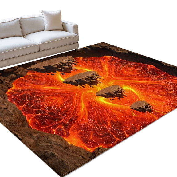 Abstract Floating Rocks Washable Rug 9x12 Area Rug for Living Room Bedroom Non Slip Indoor Floor Rectangle Carpet Large Red Lava Modern Minimalist Artistic Entryway Rugs for Dining Room Office Home