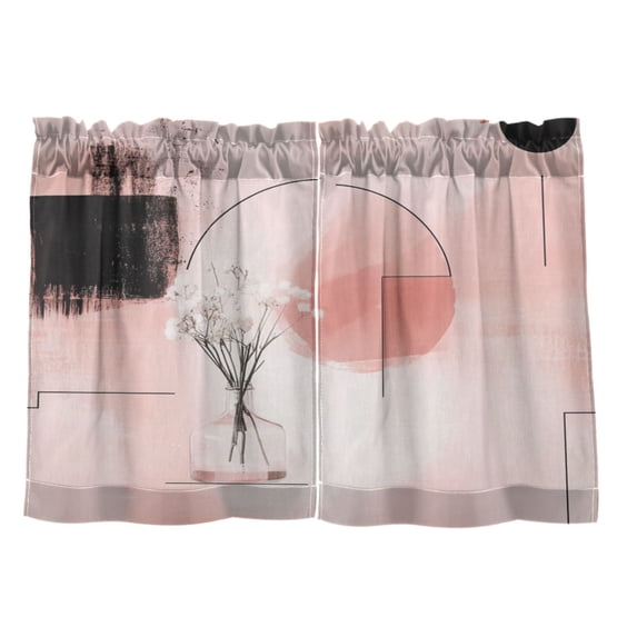Abstract Floral Arrangement 27"x24" Linen Look Cafe Curtain Set with Privacy and UV Protection