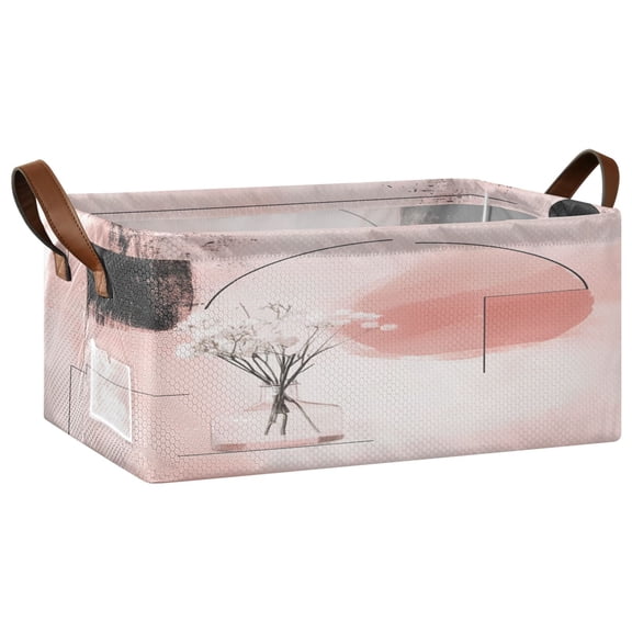Abstract Floral Arrangement Open Home Storage Bins Foldable Metal Frame Shelf Baskets 16.9x11.4x7.7in Water-Resistant