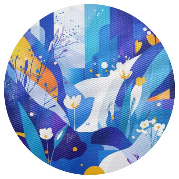 Abstract Floral Art 15.4in Diameter PVC Plate Mat, Heat-Resistant and Cuttable, Kitchen Decor