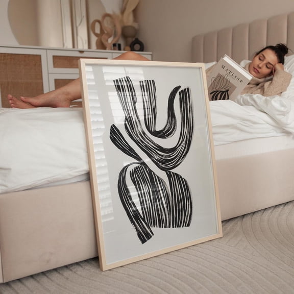 Abstract Floral Art Mid Century Minimalist Print Contemporary Art Living Room Poster Black & White Stripes Botanical Wall Art Wall Art, Modern Wall Decor, 12x18 UNFRAMED