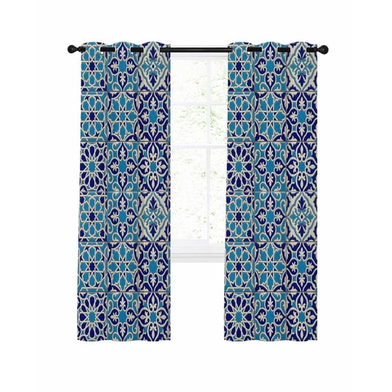 Abstract Floral Blackout Curtains 63 Inch Length Retro Navy Blue Geometric Texture Ornate Vintage Thermal Insulated Window Curtain Window Drapes 2 Panels for Bedroom Living Room 42"Wx63"L