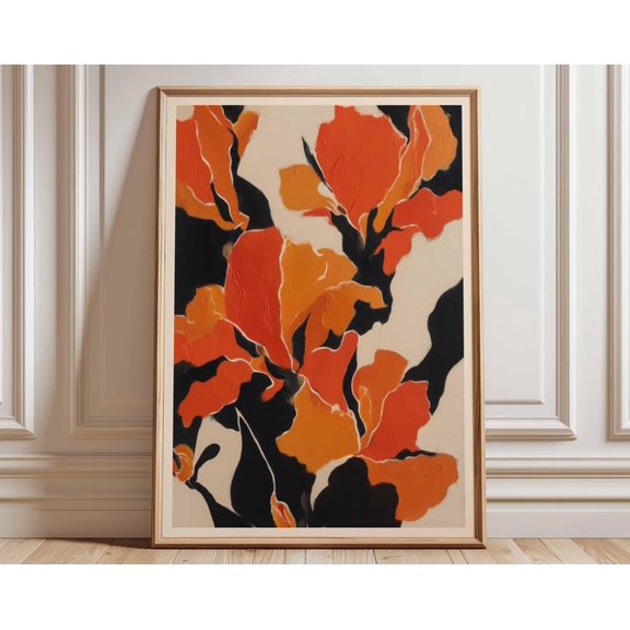 Abstract Floral Bold Orange Flower Wall Art Print, Unframed Paper Poster 24x36in