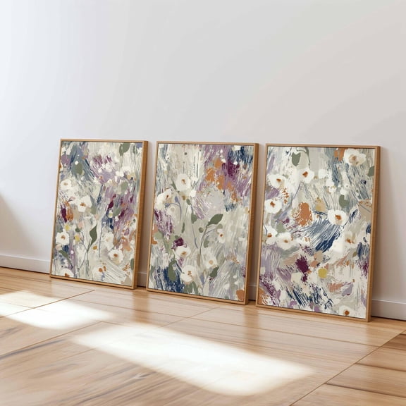Abstract Floral Brushstroke Flower Modern Impressionist Botanical Living Room Bedroom Art Set 3 Unframed Paper Print 8x12