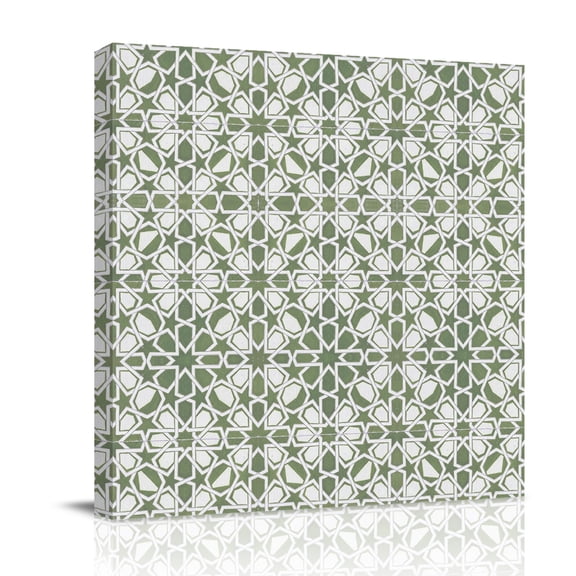 Abstract Floral Canvas Wall Art for Living Room, Retro Green Geometric Texture Ornate Vintage Poster Print Painting for Bedroom Office Home Decoration Wall Pictures Prepare To Hang 8"x8"