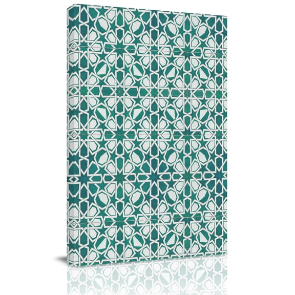 Abstract Floral Canvas Wall Art for Living Room, Retro Teal Green Geometric Texture Ornate Vintage Wall Decor Framed Artwork Pictures Ready to Hang for Bedroom Office Home Decor