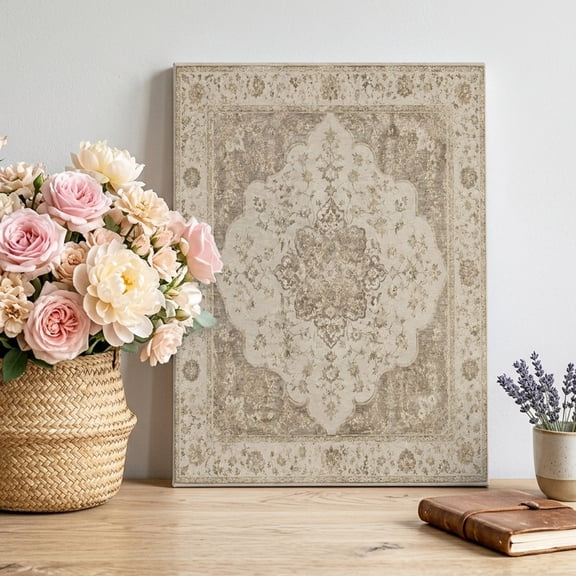 Abstract Floral Canvas Wall Art for Living Room, Vintage Traditional Beige Brown Vine Textured Poster Print Painting for Desk Vanity Narrow Stair Wall Decoration Wall Pictures Prepare To Hang 8"x10"
