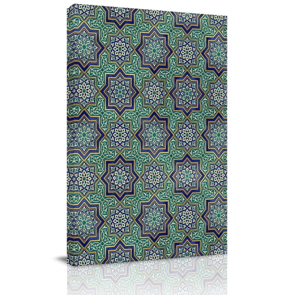 Abstract Floral Canvas Wall Art for Living Room, Vintage Turquoise Moroccan Geometric Art Retro Wall Decor Framed Artwork Pictures Ready to Hang for Bedroom Office Home Decor