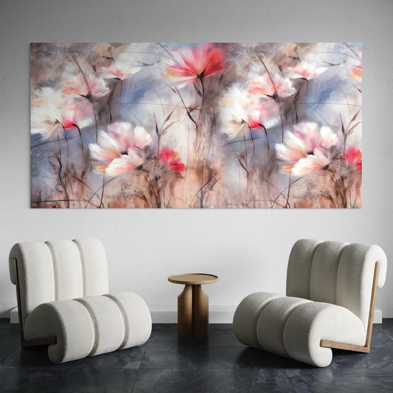 Abstract Floral Canvas Wall Art Pastel Botanical Painting Large Modern ...