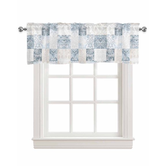 Abstract Floral Check Kitchen Valances for Windows Farmhouse Linen Window Valance Curtain for Living Room Window Treatment Vintage Flowers Buffalo Plaid Valance Rod Pocket Topper Drape, 60 x 18 Inch