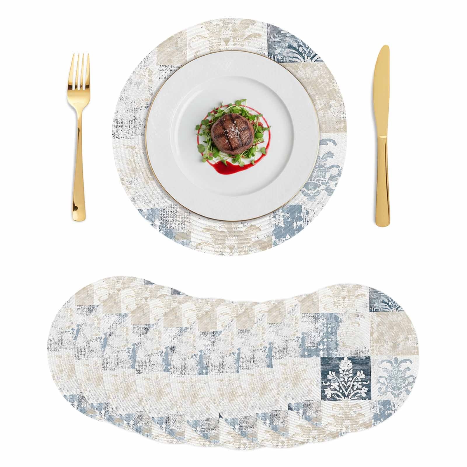 Abstract Floral Check Round Placemats Set of 8 Vintage Checkered ...