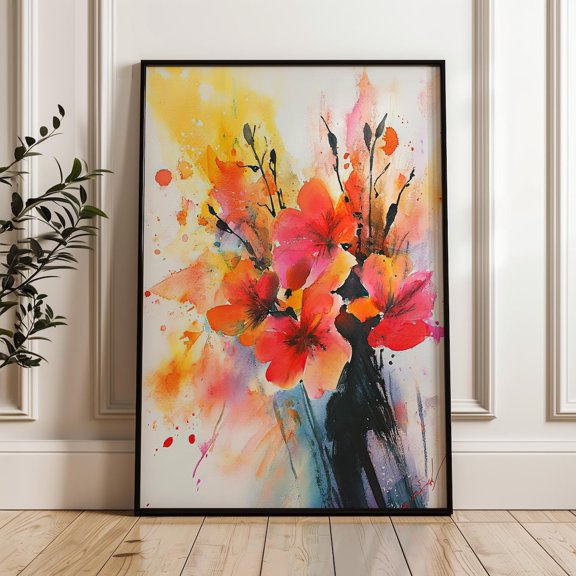 Abstract Floral Color Splash Modern Wall Art, Unframed Paper Poster 8x10in