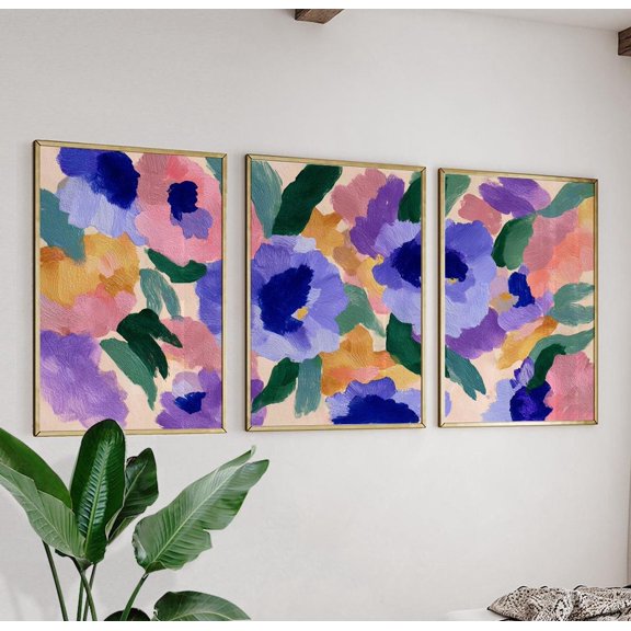 Abstract Floral Colorful Flower Triptych Botanical Art Set 3 Unframed Paper Print 8x12