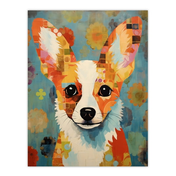 Abstract Floral Corgi Dog Geometric Cubist Flowers Large Wall Art Poster Print Thick Paper 18X24 Inch