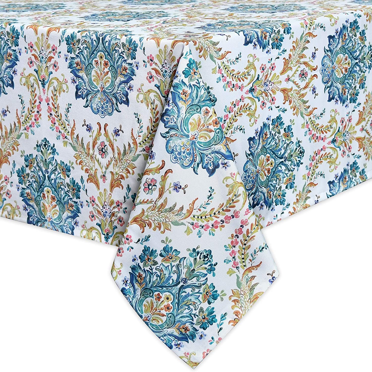 Mebakuk Christmas Jacquard Tablecloth - Silver Gray Damask Floral, Waterproof Wipeable, 60x144 Inch (Fits 12-14 Seats)