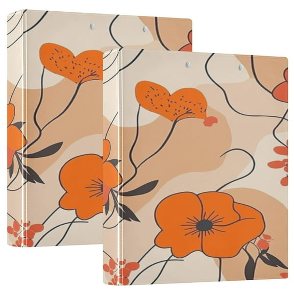 Abstract Floral Design 12.4x10.6in PVC Round Ring Binder, D-Ring 3-Hole, Metal Clip, 200 Sheets