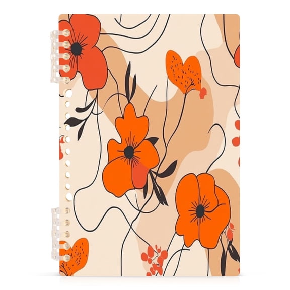 Abstract Floral Design A5 8.3x5.7in PP Notebook, Adjustable Rings, 60 Sheets, Diary or Journey Note