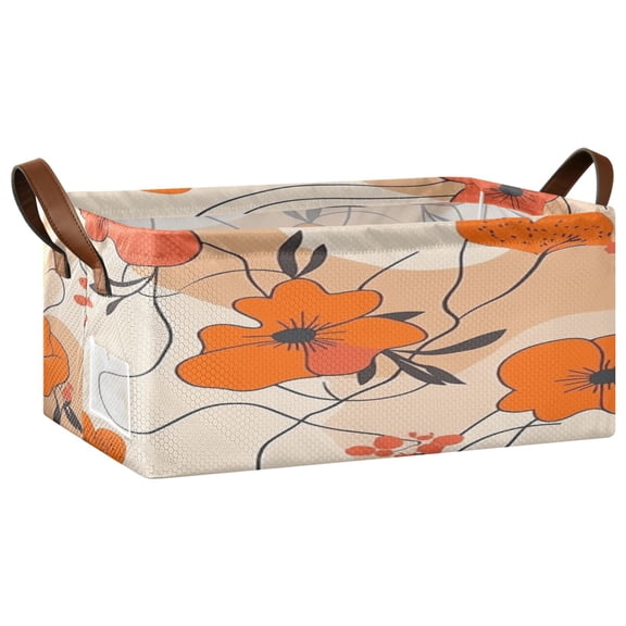 Abstract Floral Design Open Home Storage Bins Foldable Metal Frame Shelf Baskets 16.9x11.4x7.7in Water-Resistant