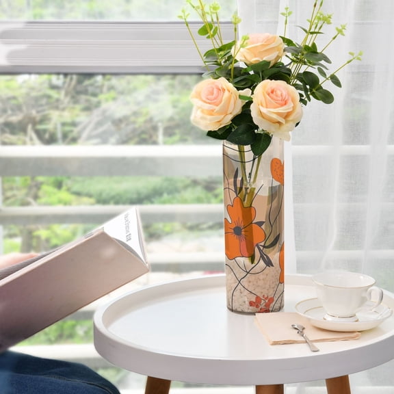 Abstract Floral Design Plastic Vase 11.8'' x 3.9'' Transparent Non Breakable Decorative for Family