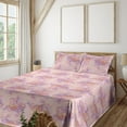 thumbnail image 1 of Ambesonne Abstract Floral Design Fitted & Flat Sheet with Shams 4 Pcs Set, Flowers Boho, King, Rose Lavender Pastel Pink, 1 of 5