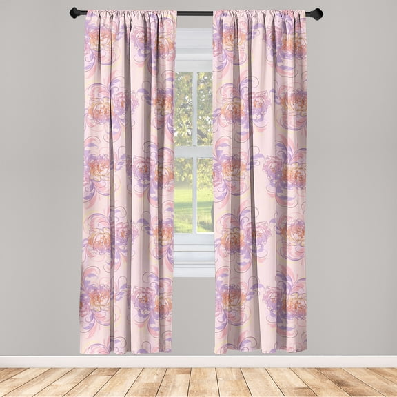 Abstract Floral Design Window Curtains, Dreamy Inspirations Flowers Boho Pattern Vintage Art, Lightweight Decor 2-Panel Set with Rod Pocket, Pair of - 28"x95", Rose Lavender Pastel Pink, by Ambesonne
