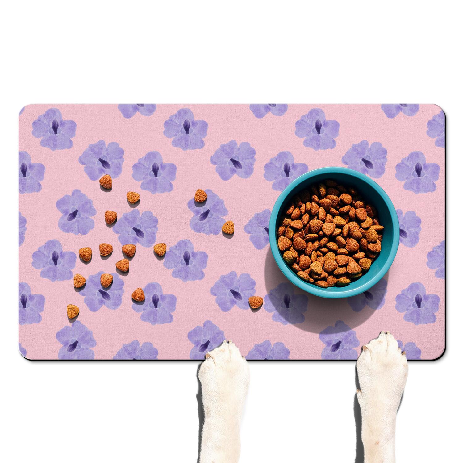 Abstract Floral Dog Mat - Artistic Print, Non-Slip Absorbent Pet Food ...