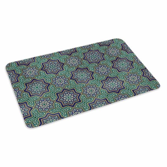 Abstract Floral Doormat Vintage Turquoise Moroccan Geometric Art Retro Non Slip Low Profile Rubber Door Mat Washable Absorbent Indoor Front Door Mat Entryway Rug Entrance Carpet 16x24 Inch