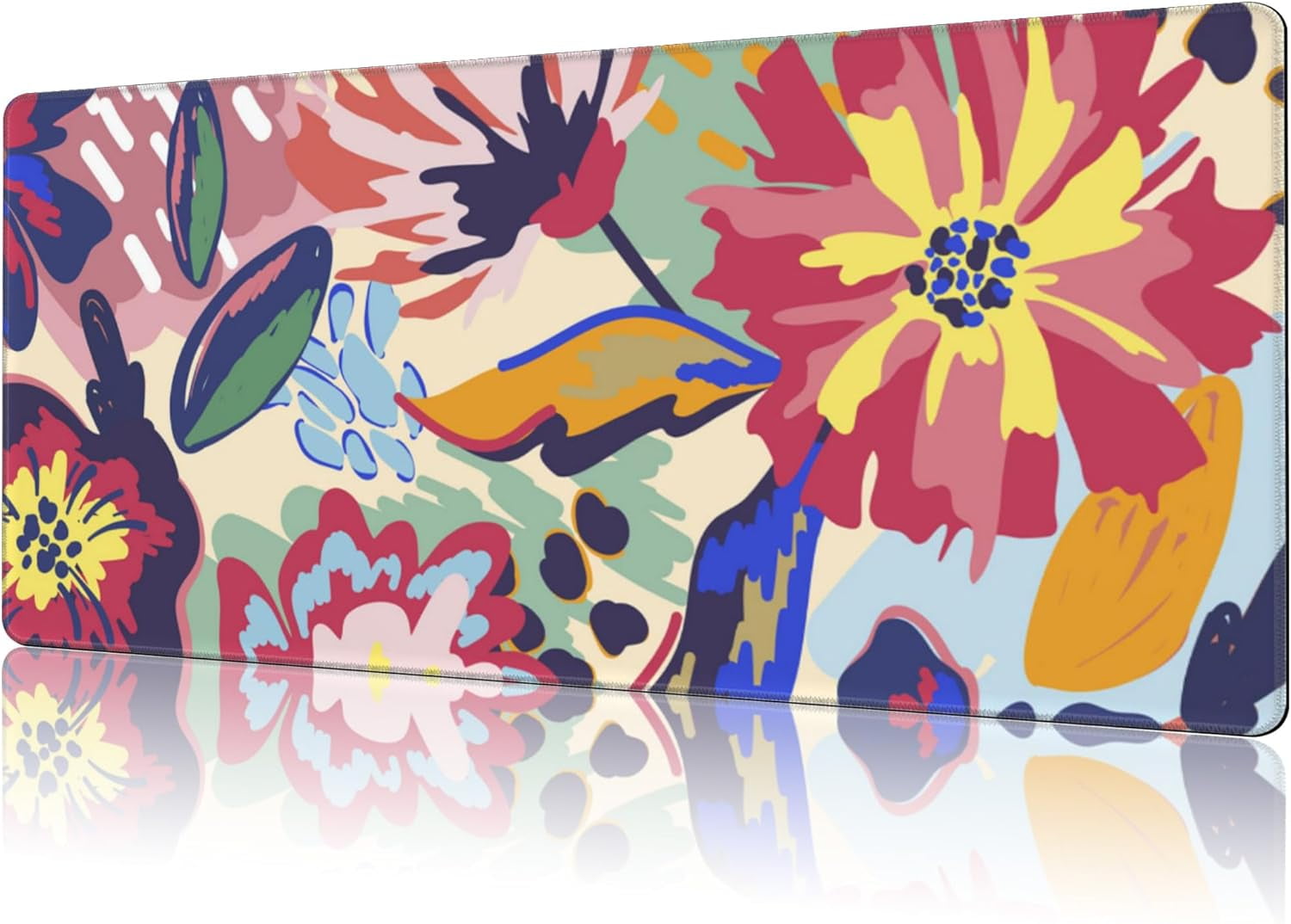 Abstract Floral Gaming Mouse Pad,Large Non-Slip Thick Stitched Edge Mouse Mat for Home Office Gaming Keyboard Desk Pad (35.4 x 15.7 Inches)