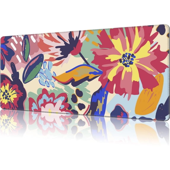 Abstract Floral Gaming Mouse Pad,Large Non-Slip Thick Stitched Edge Mouse Mat for Home Office Gaming Keyboard Desk Pad (35.4 x 15.7 Inches)