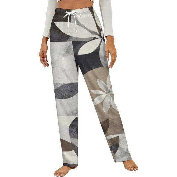 Abstract Floral Geometric Design Winter Female Pants Flannel High Waist Women Pants Lady Warm Straight Leg Plush Trousers