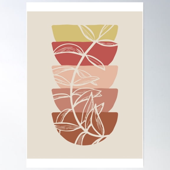 Abstract Floral Leaf Design | Botanical Geometric Shapes Poster Wall Art, Modern Wall Decor For Living Room Bedroom, 8x12 UNFRAMED