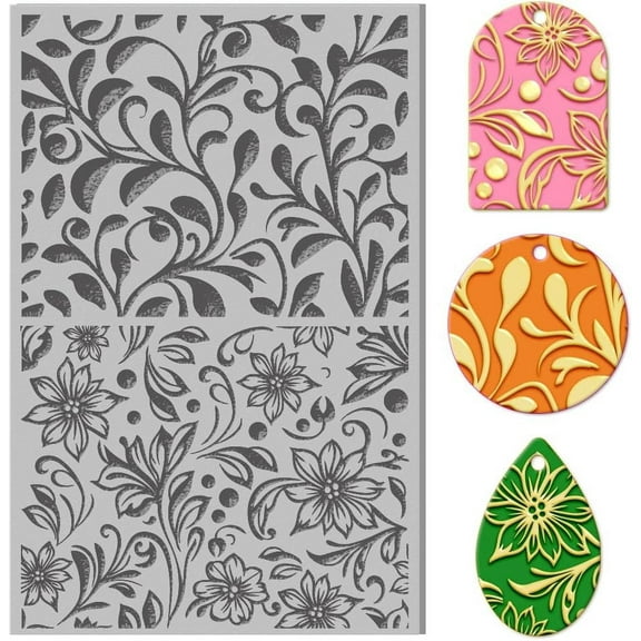 Abstract Floral Leaves Polymer Clay Texture Sheets Plants Rubber Clay Texture Sheets Clay Texture Mat Tool Used for DIY