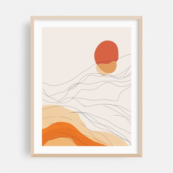 Abstract Floral Line Art - Line Drawing Abstract Minimalist Line Art Modern Art Desert Waves Boho Oak Framed Wall Art Print 5 x 7 inches