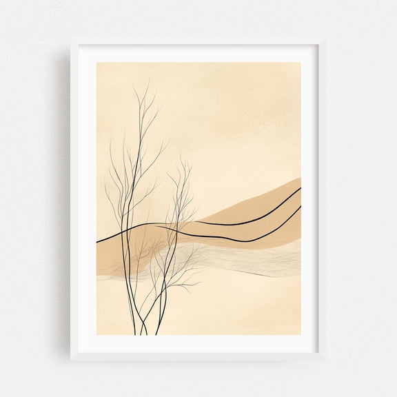 Abstract Floral Line Art - Line Drawing Minimalist Abstract Line Art Nature Desert Boho Landscape White Framed Wall Art Print 5 x 7 inches