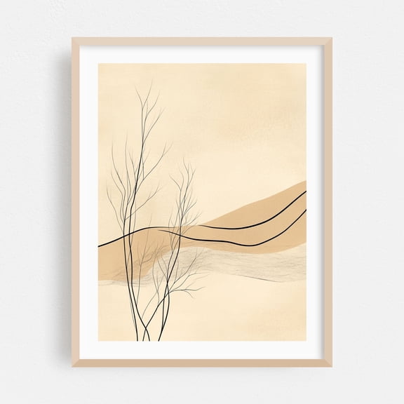 Abstract Floral Line Art - Line Drawing Oak Framed Wall Art Print 16 x 20 inches