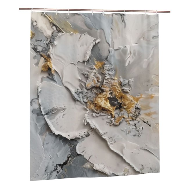Abstract Floral Painting with Textured Shower Curtain, Waterproof