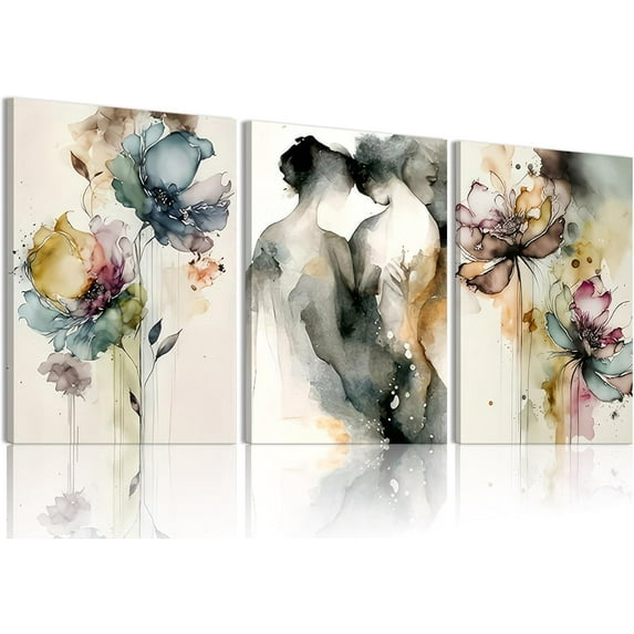 Abstract Floral Pattern Wall Art Modern Watercolor Figure Flowers Poster Prints Neutral Flower Canvas Pictures for Living Room Bedroom Bathroom Wall Decor(Only canvas)