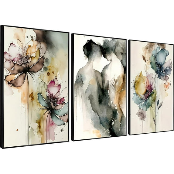 Abstract Floral Pattern Wall Art Modern Watercolor Figure Flowers Poster Prints Neutral Flower Canvas Pictures for Living Room Bedroom Bathroom Wall Decor(Only canvas)