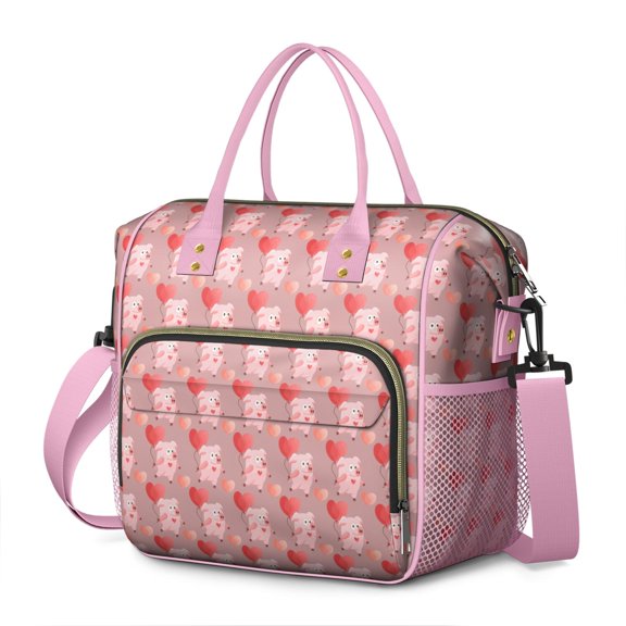 Abstract Floral Pig Design Insulated Cooler Bag - Durable Outdoor Lunch Tote with Shoulder Strap