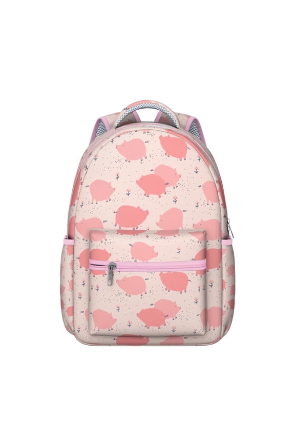 Abstract Floral Pig Student Backpack Cute Farm Animal Cartoon Watercolor Print Design Aesthetic School Bookbag for Student