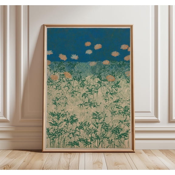 Abstract Floral Poster Blue Green Modern Wall Art Circular Botanical Illustration Print Mi