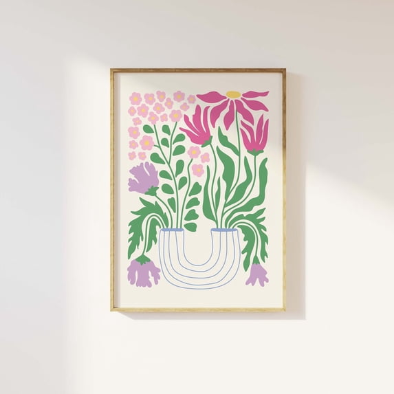 Abstract Floral Poster Cute Flower Wall Art Trendy Botanical Spring Poster, Unframed Size 24x36
