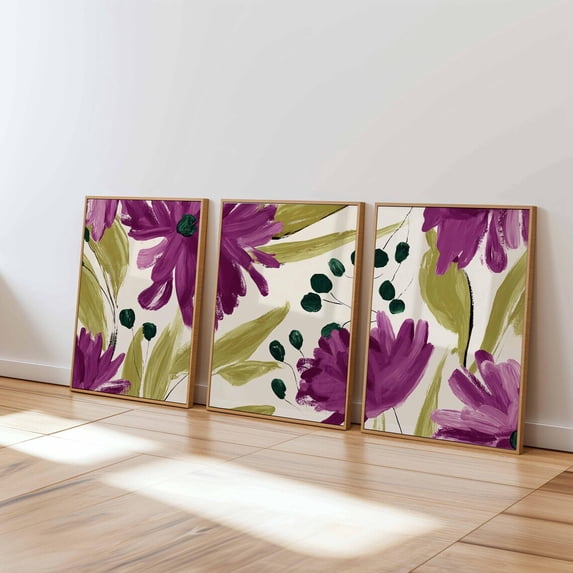 Abstract Floral Purple Green Botanical Poster Home Decor Office Wall ...