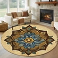 thumbnail image 1 of Abstract Floral Round Rug 5ft Washable Circle Kitchen Rugs Non Slip Yellow Brown Flowers Pattern Large Area Rug Indoor Floor Carpet for Bedroom Living Room Home Office Dining Room Nursery, 1 of 8