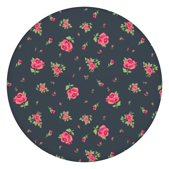 Abstract Floral Round Table Cover Elastic Edge Waterproof Tablecloth with Rose & Peony Print