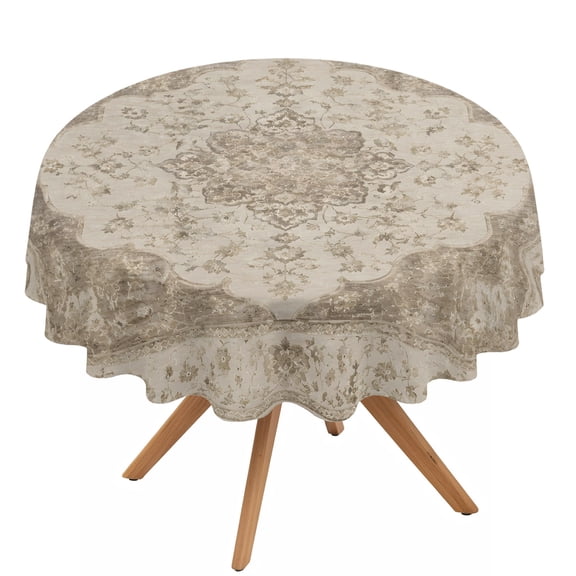 Abstract Floral Round Tablecloth 54 inches Vintage Traditional Beige Brown Vine Textured Waterproof Oil-Proof Table Cloth Round Table Cover for Holiday Party Picnic Dinner Decor Indoor Outdoor Use