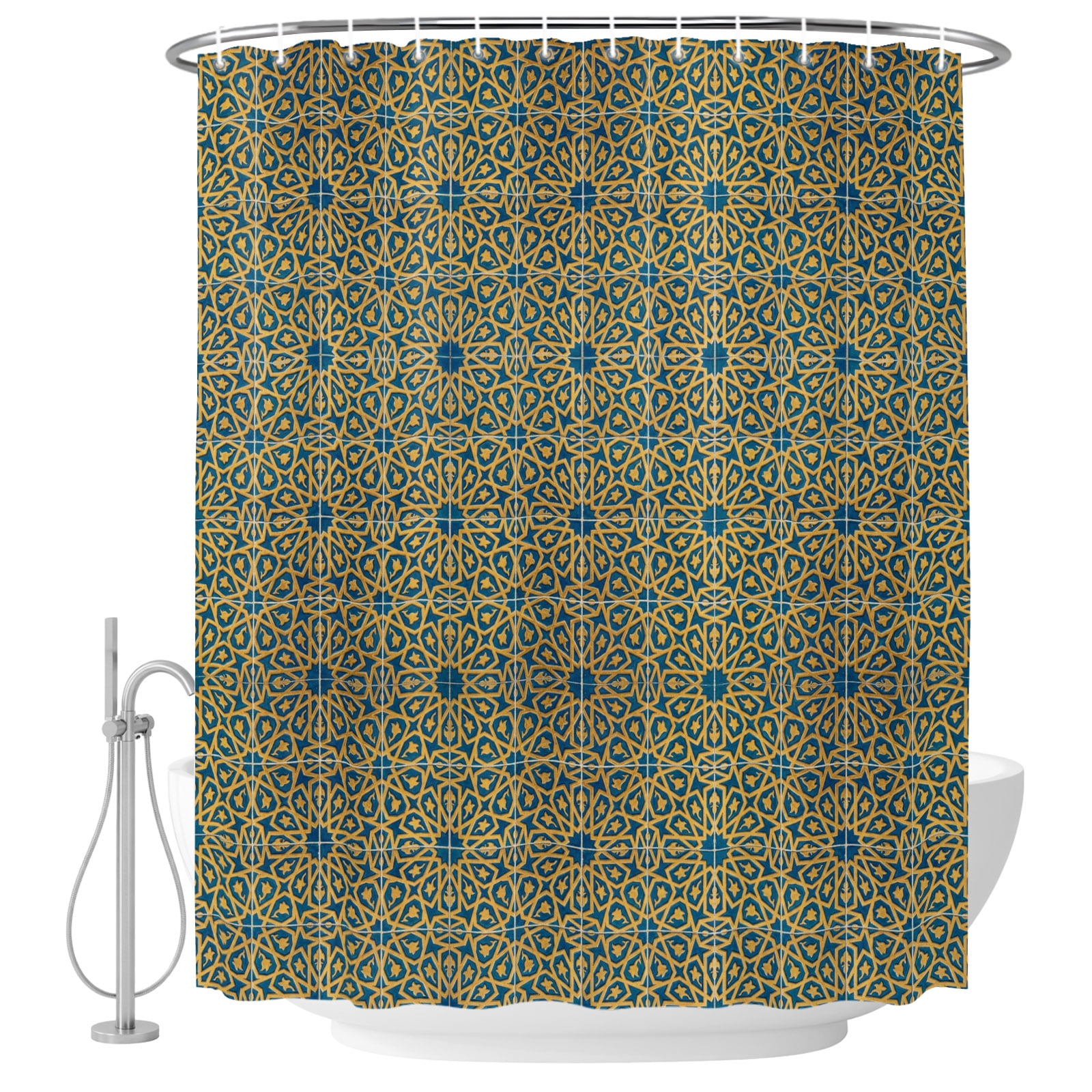 Abstract Floral Shower Curtain for Bathroom, Vintage Golden Moroccan ...
