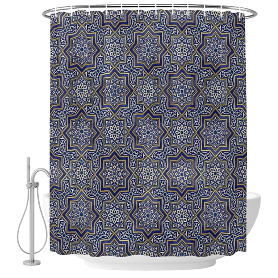Abstract Floral Shower Curtain for Bathroom, Vintage Navy Blue Moroccan ...